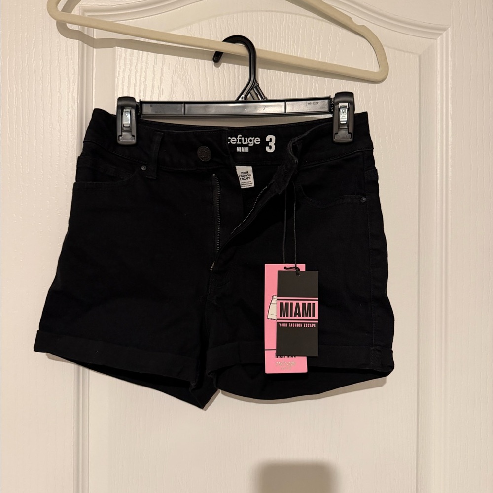 refuge Black Rolled-Hem Denim Shorts